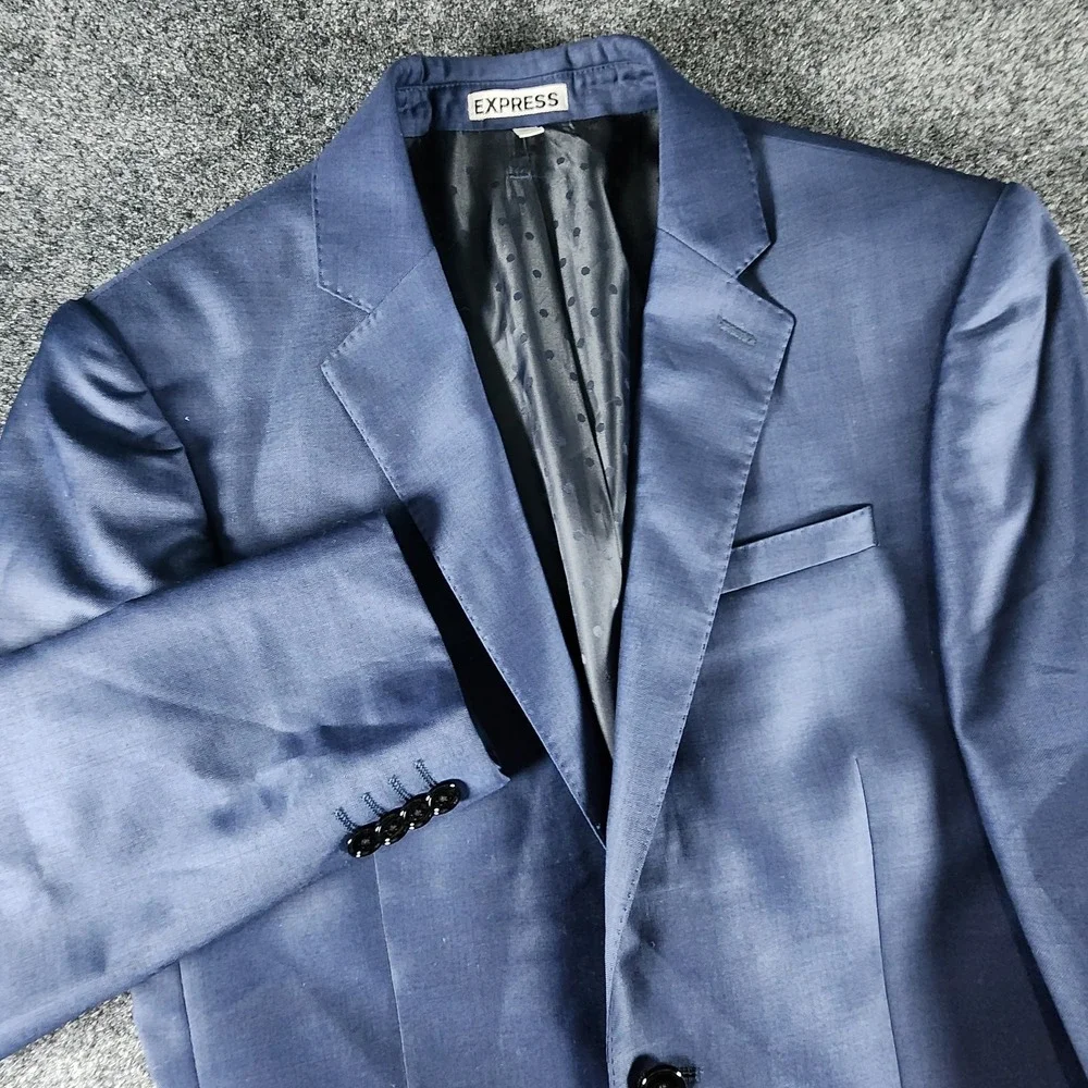 Express Photographer Men's Fitted Sport Coat Blazer Modern Navy Wool Size 36R - Picture 2 of 16